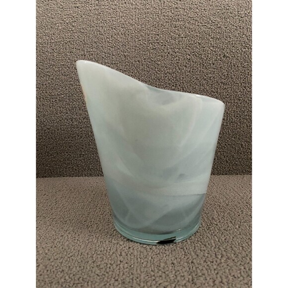 Spain Design Guild ECO Glass Vase Bluish White Swirl Recycled Art Glass - Picture 3 of 8